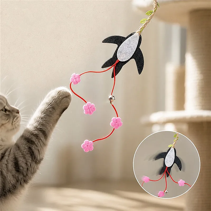 Juguete interactivo para gatos con plumas y borlas de cuerda - imagen 3