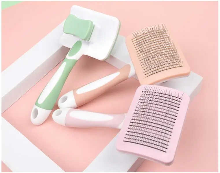 Mascota siendo peinada con el cepillo