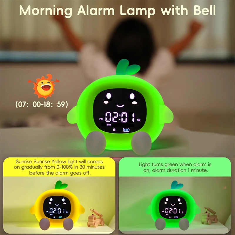 Reloj despertador infantil con luz nocturna táctil y luz suave - imagen 4