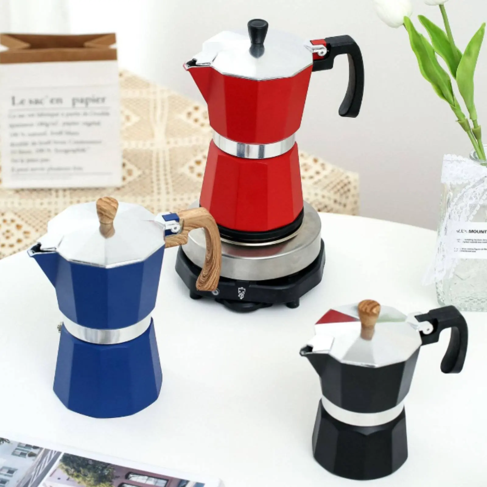 Cafetera italiana octogonal de aluminio con seguridad y fácil limpieza - imagen 4
