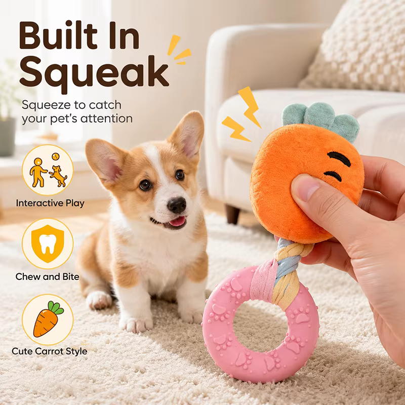 Peluche interactivo con sonido y anillo mordedor para perros - imagen 2