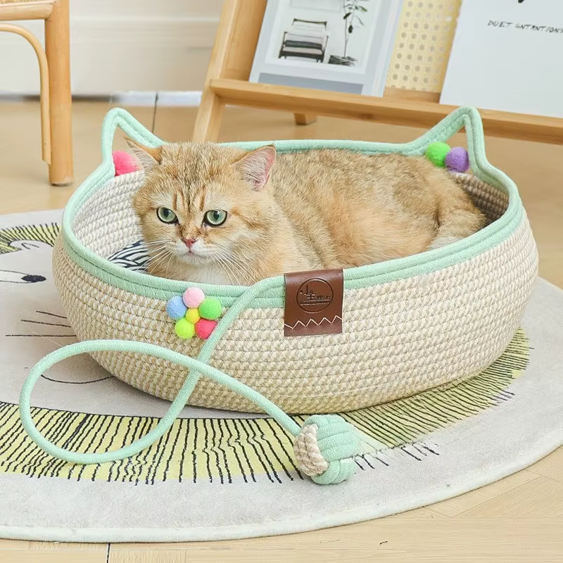 Cama nido de ratán para gatos con rascador integrado - imagen 4