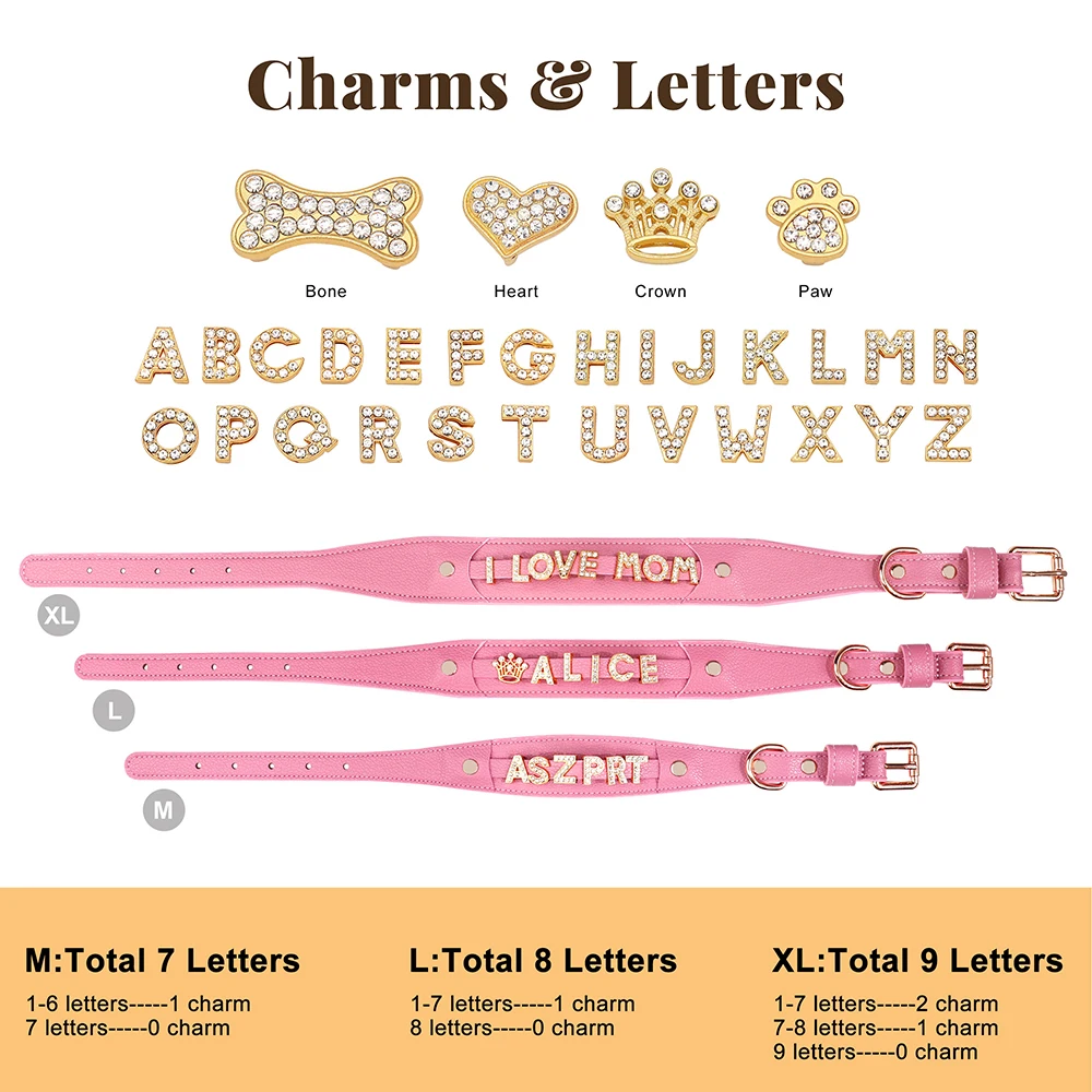 Collar personalizado para perro con nombre y letras brillantes