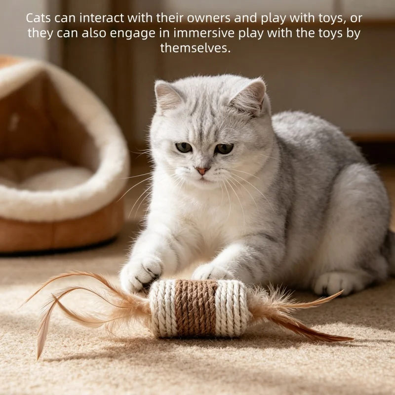 Juego de juguetes interactivos para gatos con pelota de sisal y plumas - imagen 4