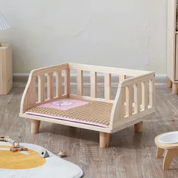 Cama elevada de madera maciza extraíble para gatos y perros pequeños