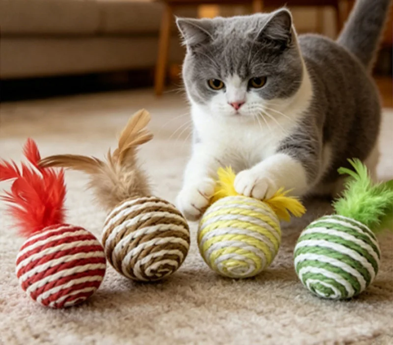 Bola de sisal para gatos para entretenimiento y ejercicio