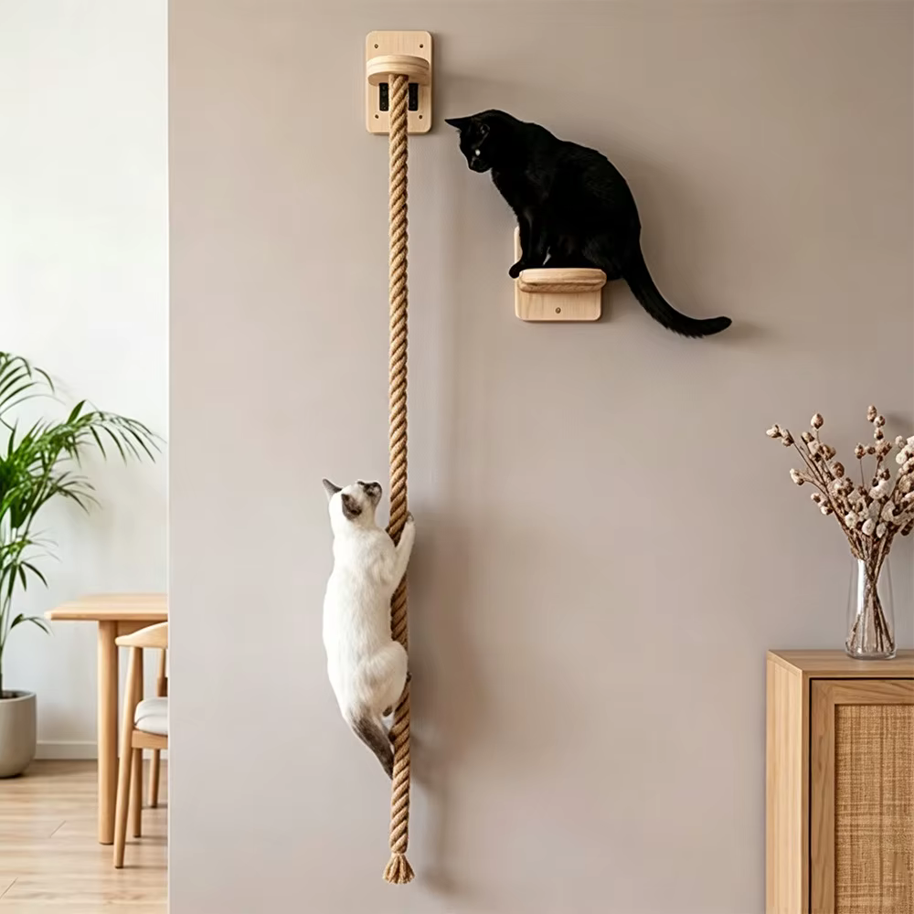 Poste rascador de pared con cuerda sisal y estante para gatos - imagen 3