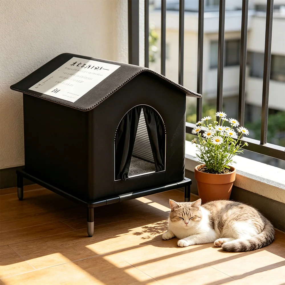 Casa para gatos de exterior impermeable y elevada, refugio viento - imagen 3