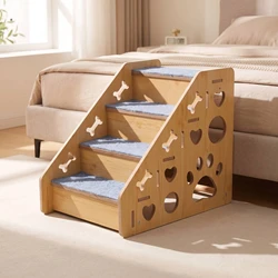 Escalera madera 4 peldaños ancha para perros pequeños