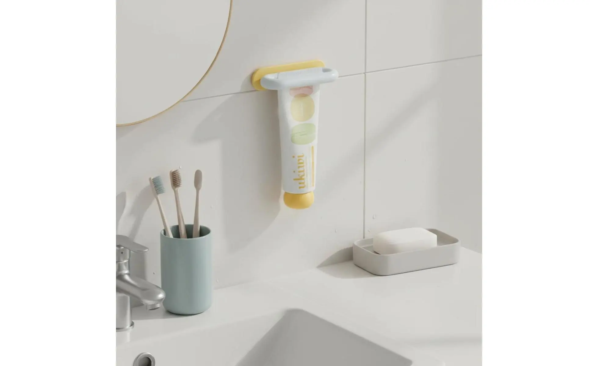 Dispensador de pasta dental de pared con montaje adhesivo
