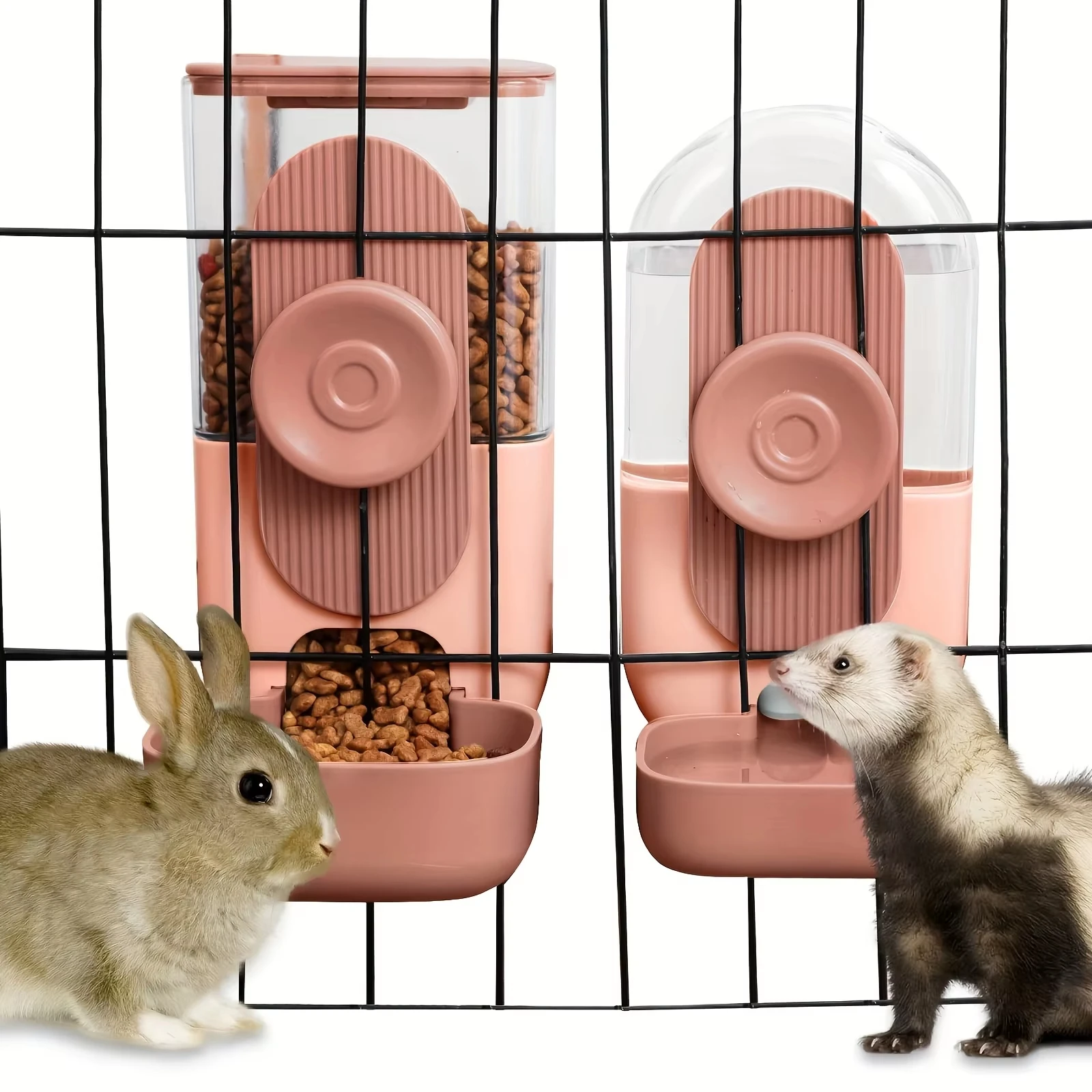Comedero suspendido estilo jaula para gatos y conejos con agua