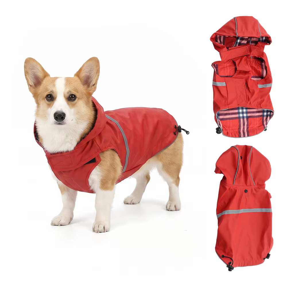 Chaqueta impermeable reflectante para perros con capucha y correa