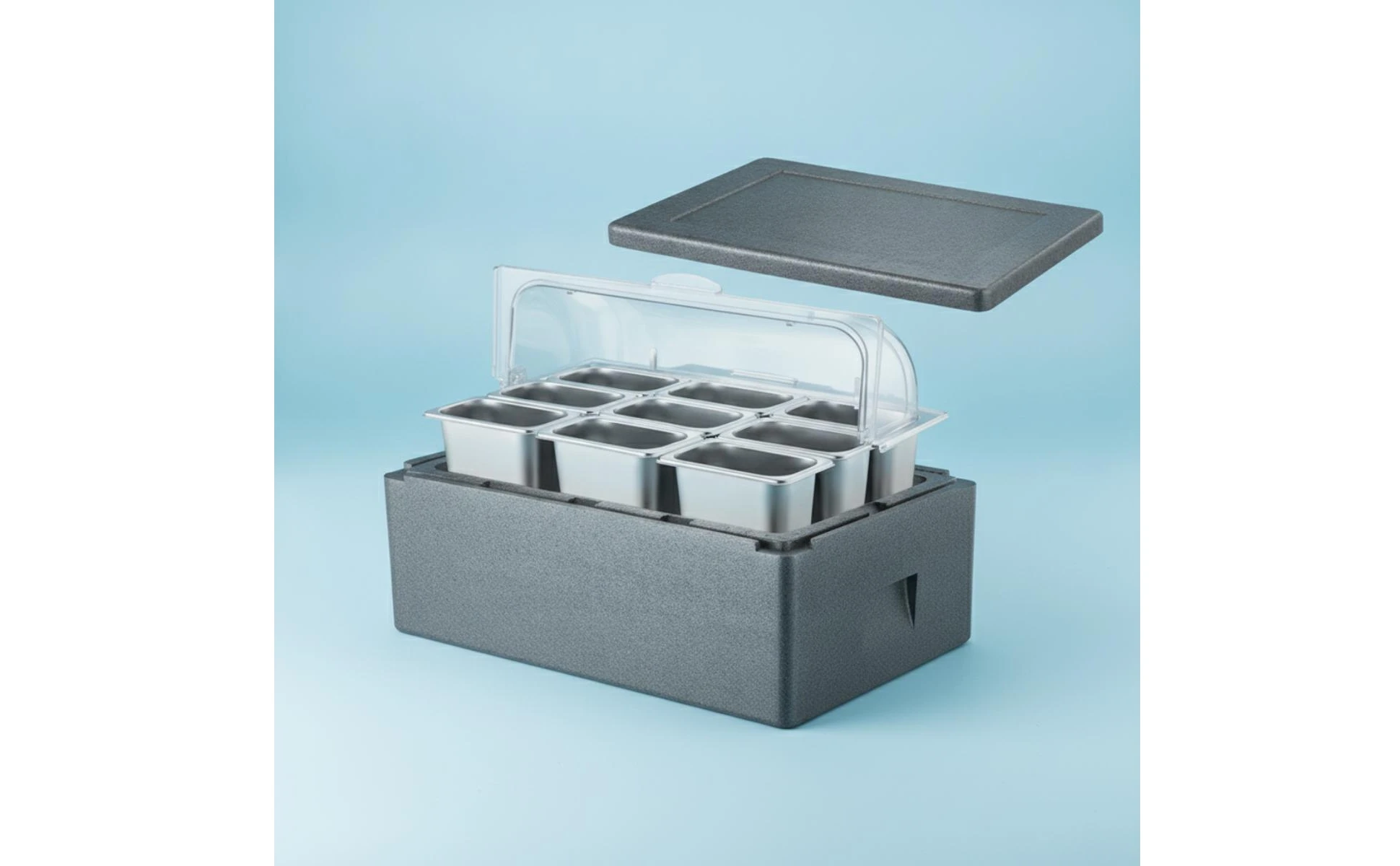 Interior de la caja aislada con bandejas extraíbles