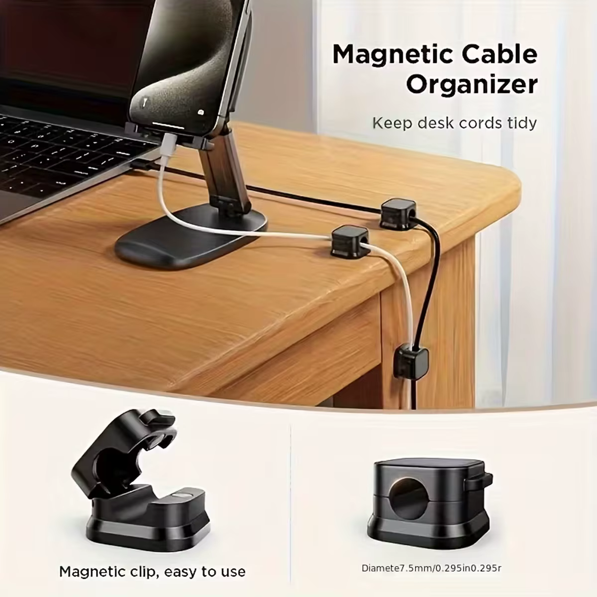 Organizador de cables con clips magnéticos autoadhesivos sin taladrar - imagen 3