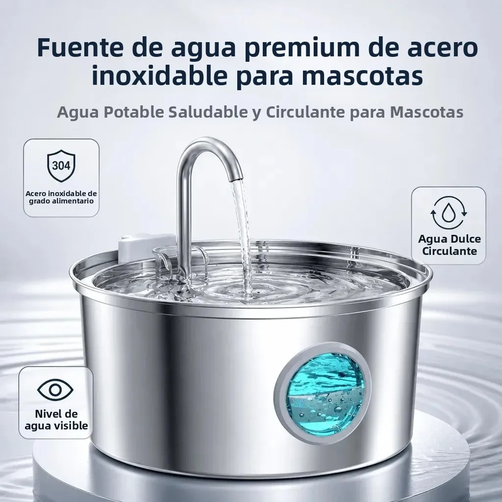 Fuente de agua para gatos y perros de acero inoxidable silenciosa