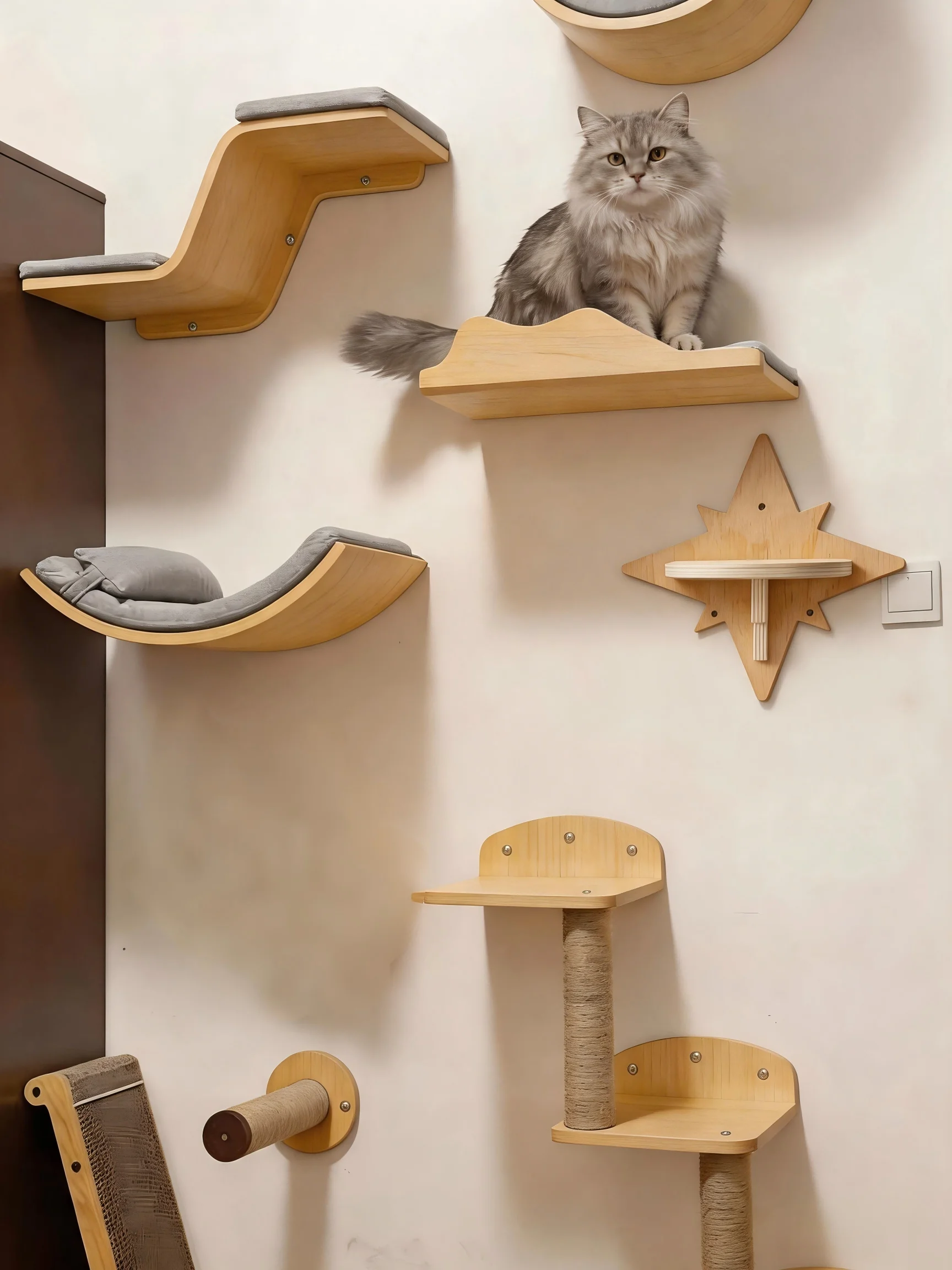 Poste rascador de pared con escalada en sisal para gatos de interior - imagen 5