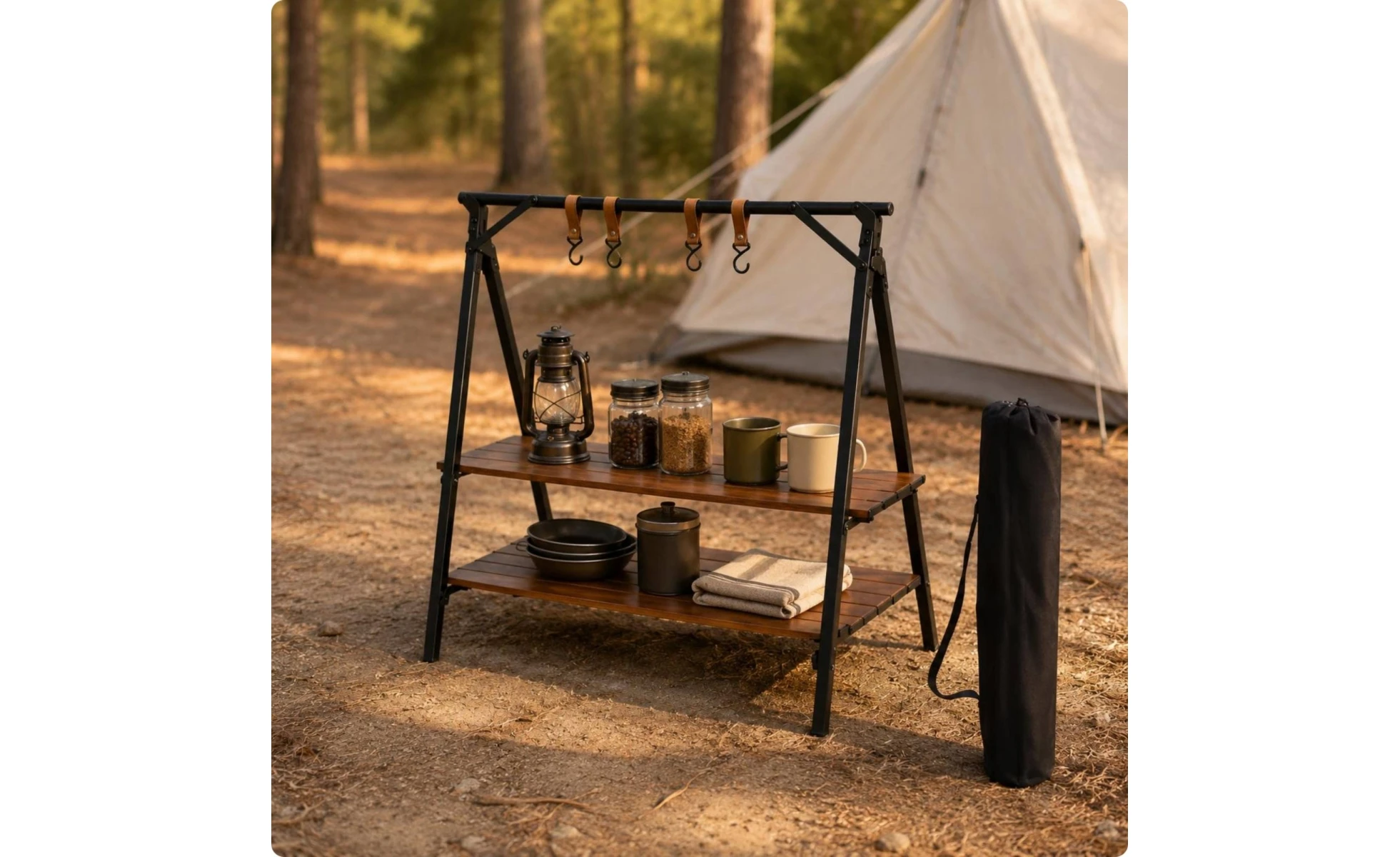 Estante plegable de doble capa para camping