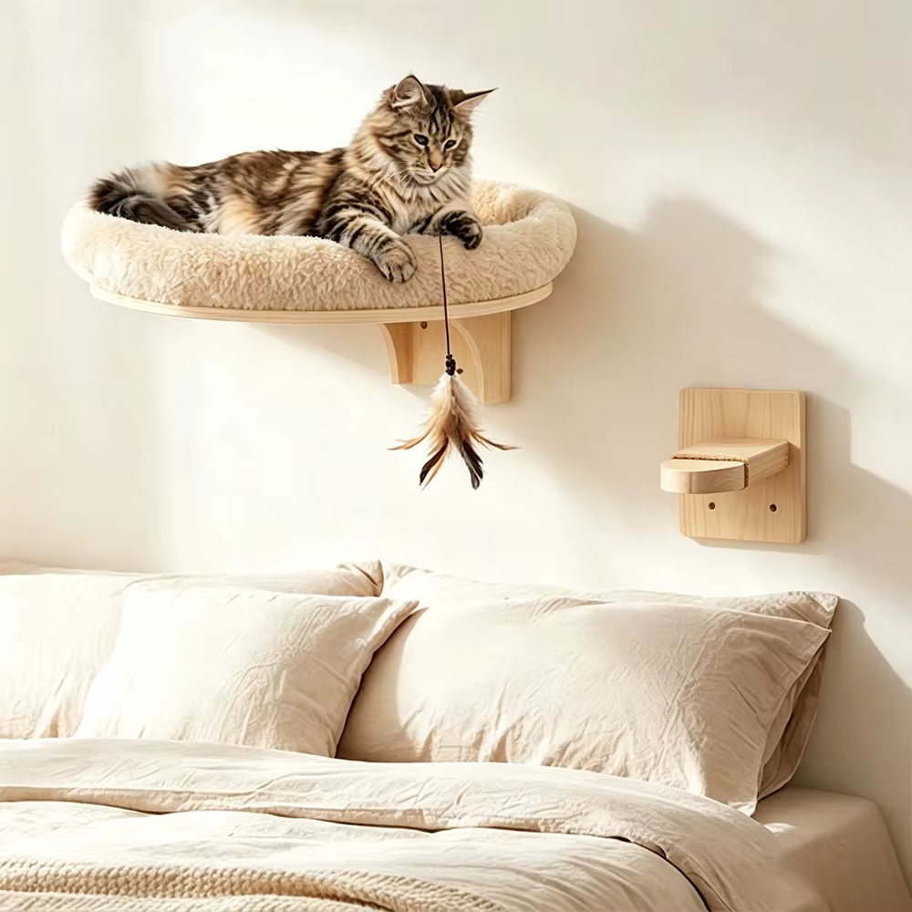 Árbol y torre pared para gatos – Plataforma, hamaca y cueva interior - imagen 2