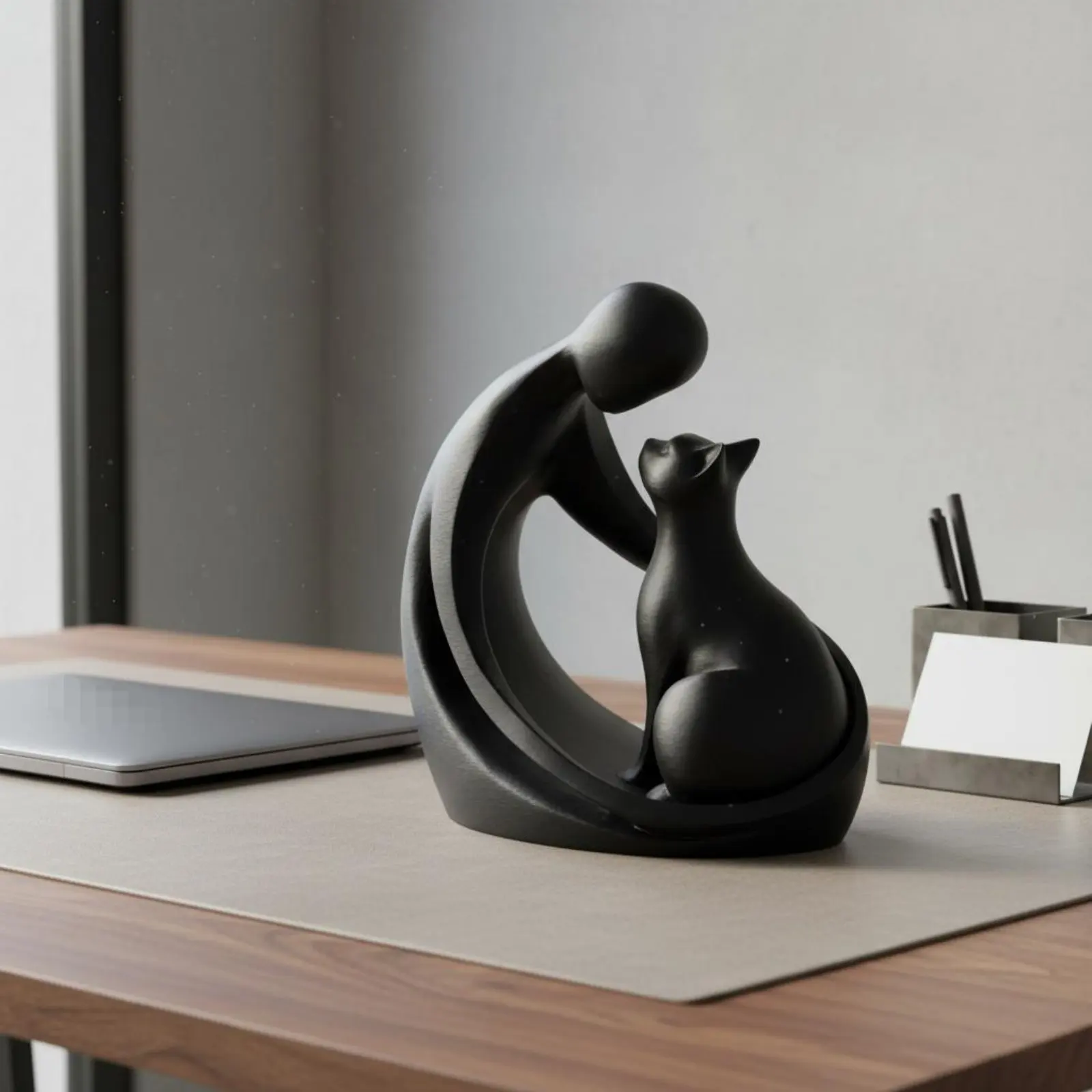 Escultura felina minimalista de pareja, estatua abstracta 3D - imagen 2