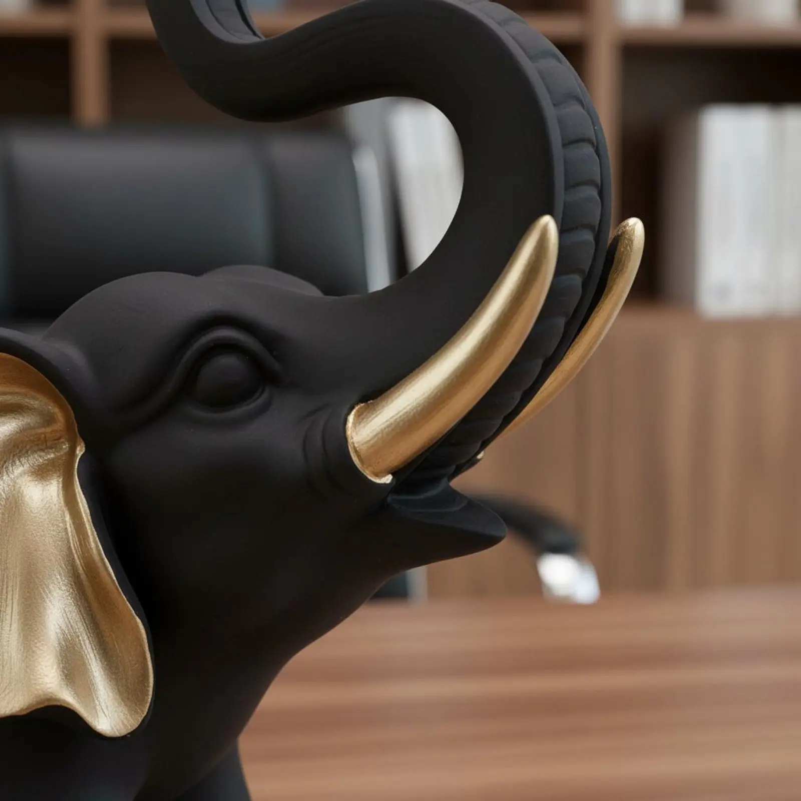 Figura elefante buena suerte negra y dorada, decoración hogar - imagen 2