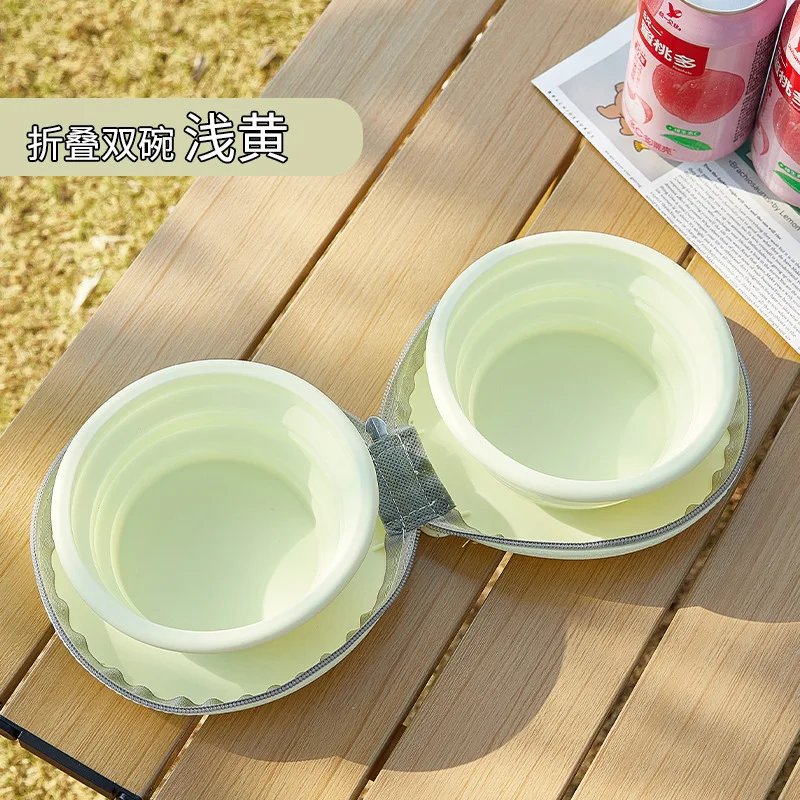 Tazón plegable portátil de silicona para gatos y perros, doble uso