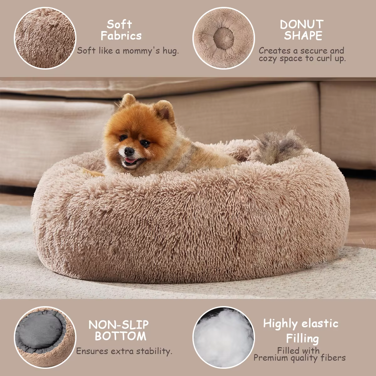 Cama redonda súper suave para gatos y perros grandes, nido cálido