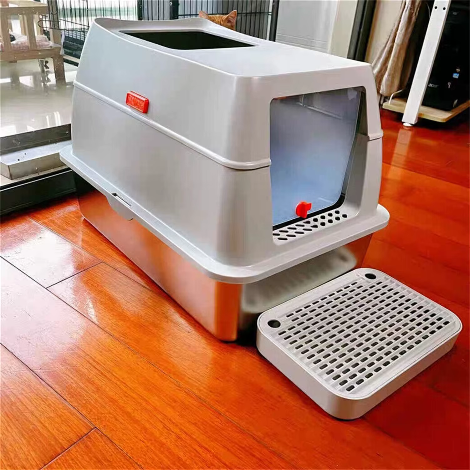 Arenero cerrado grande para gatos con tapa y pala antiadherente