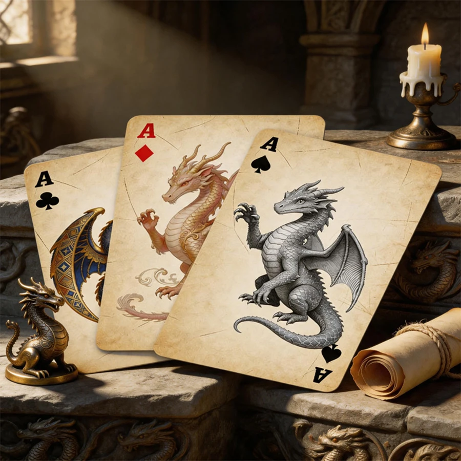 Juego Cartas Póker Dragón Fuego – Baraja Vintage Temática Fantasía - imagen 3