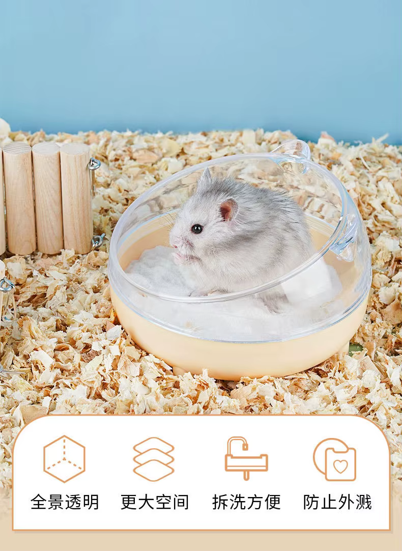 Caja de arena para baño de hámster en entorno de jaula