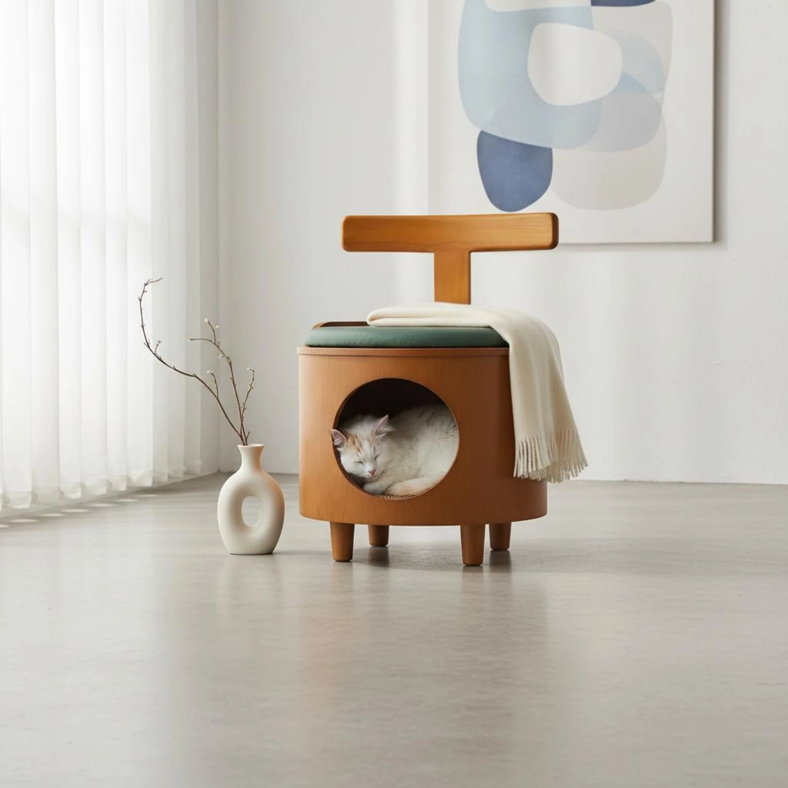 Cama para gatos de madera resistente a arañazos, interior todo el año