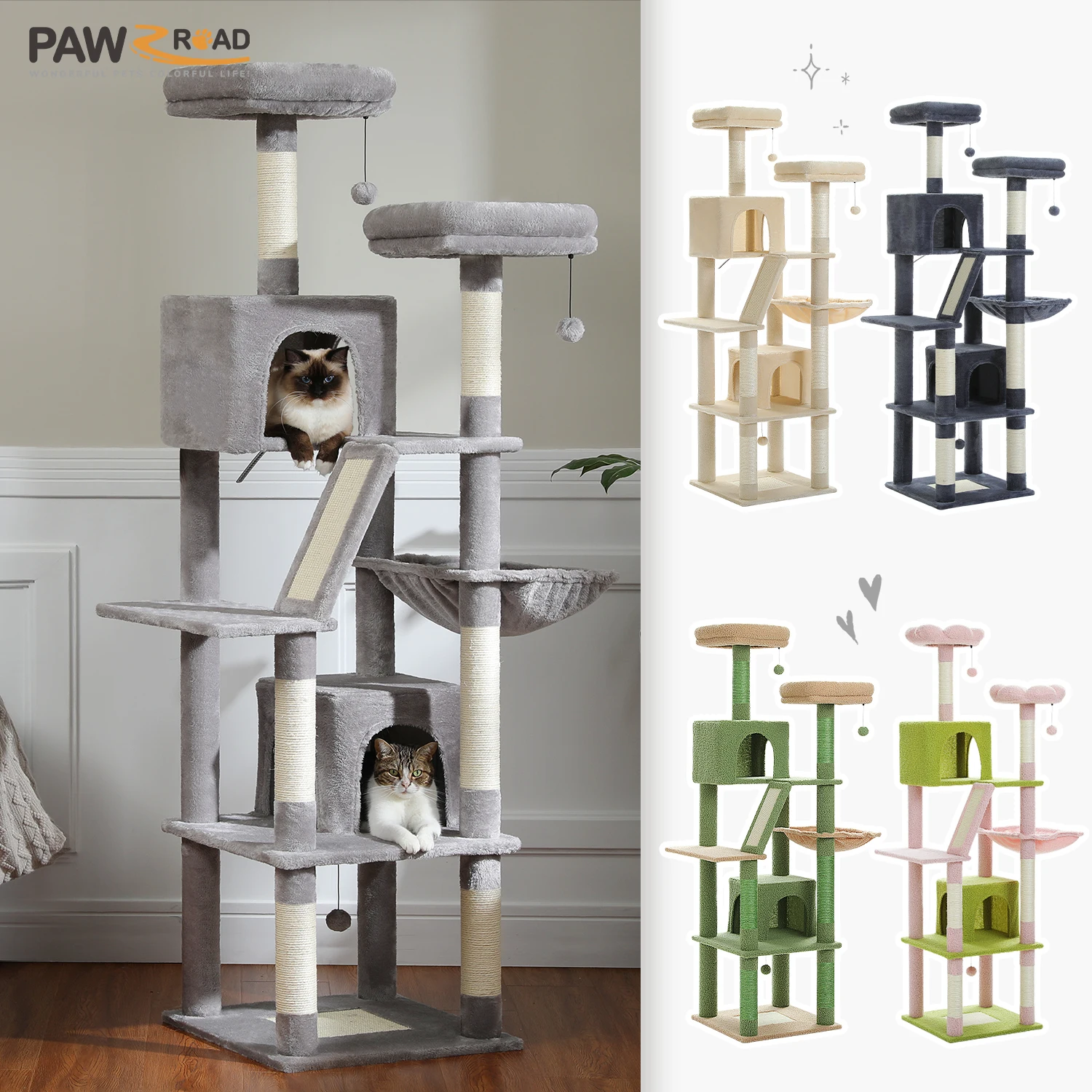 Árbol grande para gatos multi-nivel con postes de sisal