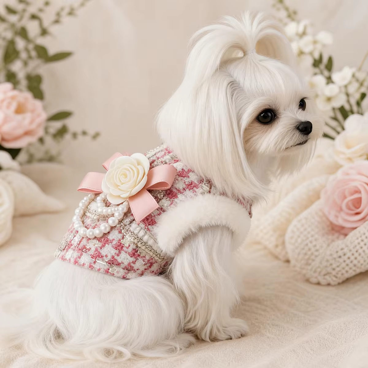 Chaquetita felpa rosa cálida para perros y gatos pequeños