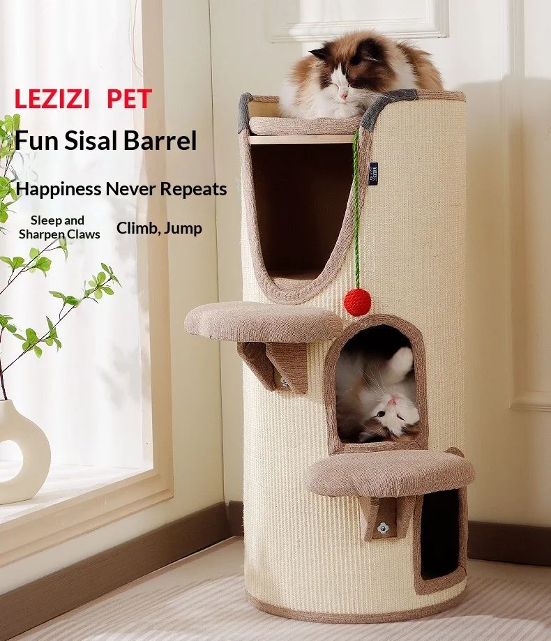 Árbol para gatos de sisal con rascador, cama y túnel integrados