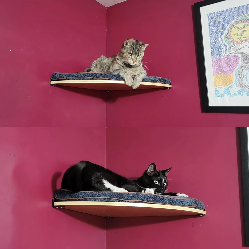 Estante de pared para gatos en esquina