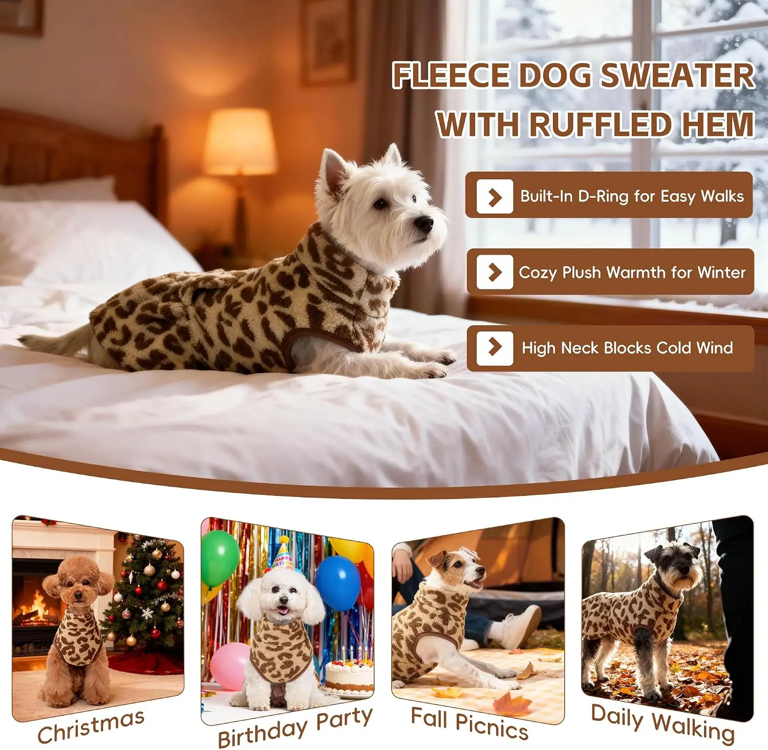 Jersey polar de invierno para perros pequeños con estampado de leopardo