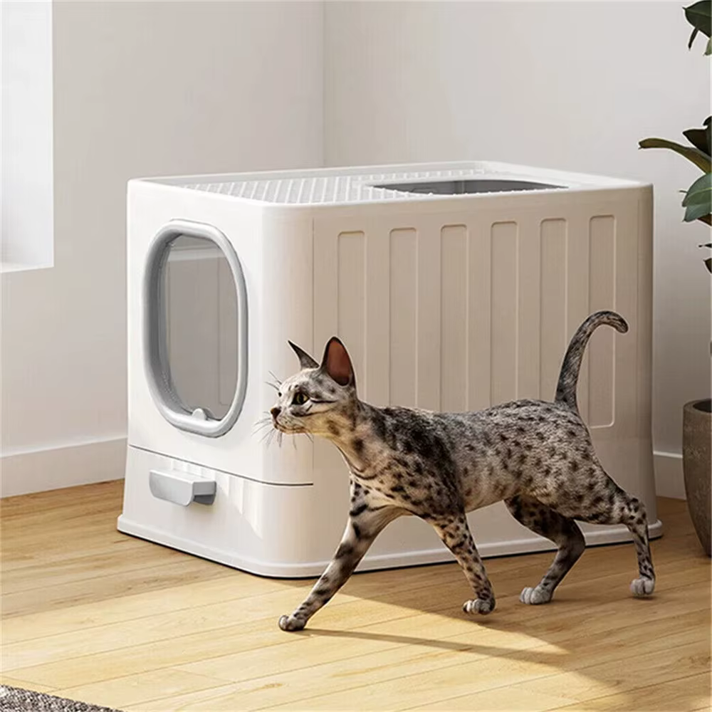 Arenero grande con tapa, pala y cajón tamiz para gatos