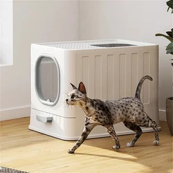 Arenero grande con tapa, pala y cajón tamiz para gatos