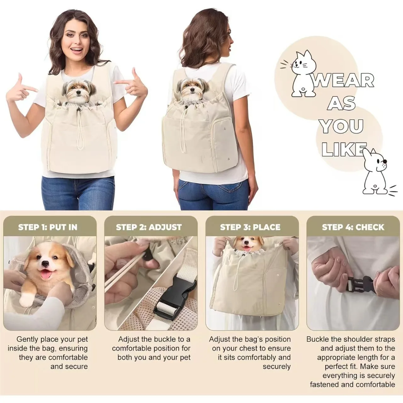 Bolsa de transporte transpirable para gatos y perros, gran capacidad - imagen 4