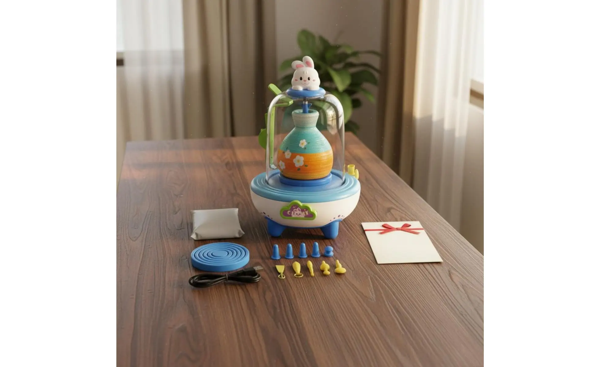 Mini torno de cerámica para niños en funcionamiento