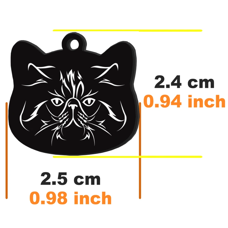 Etiqueta personalizada con forma de gato en acero inoxidable