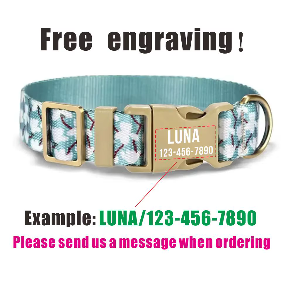 Collar personalizado floral ajustable en nailon suave para perro y gato - imagen 4