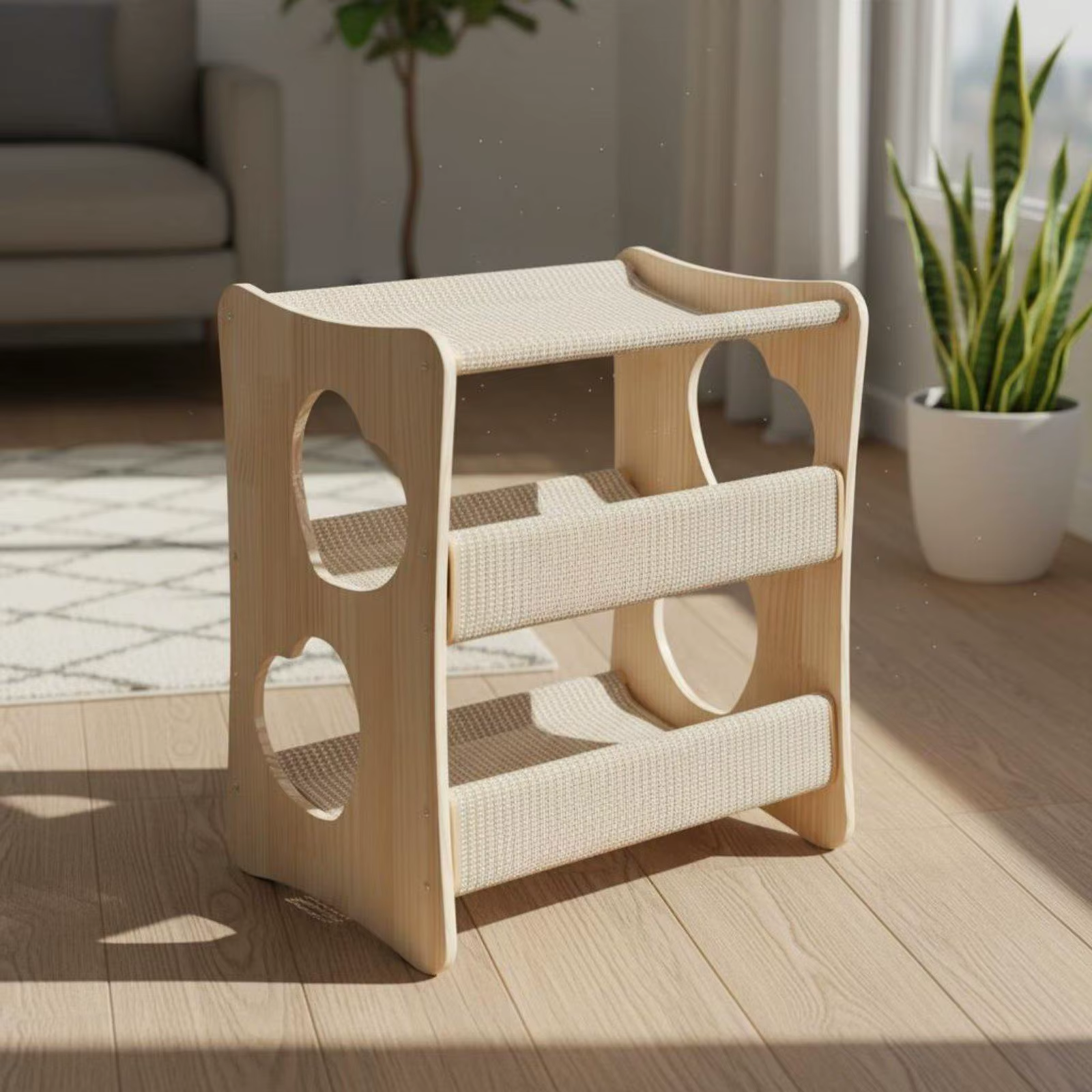 Cama multinivel para gatos con hamaca de madera – Rascador y descanso - imagen 5