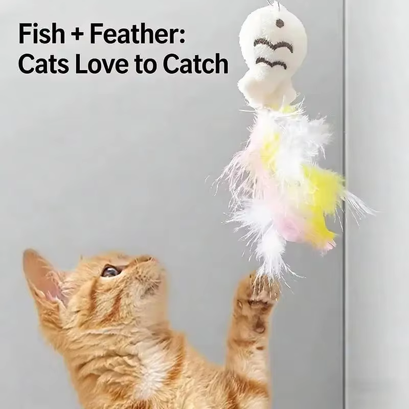 Gato interactuando con la varita fija en una superficie