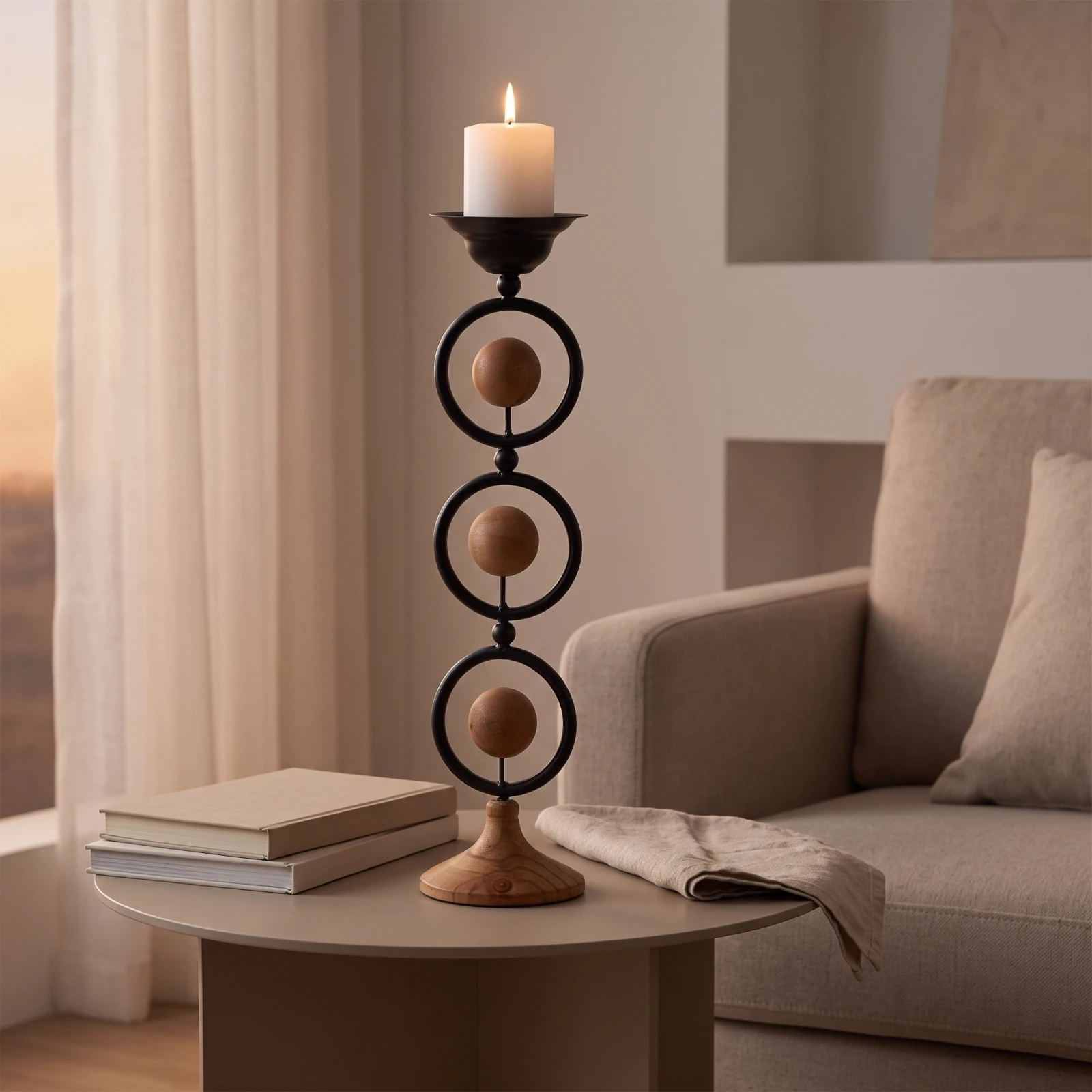 Candelabro escultural metal y madera para centro de mesa - imagen 3