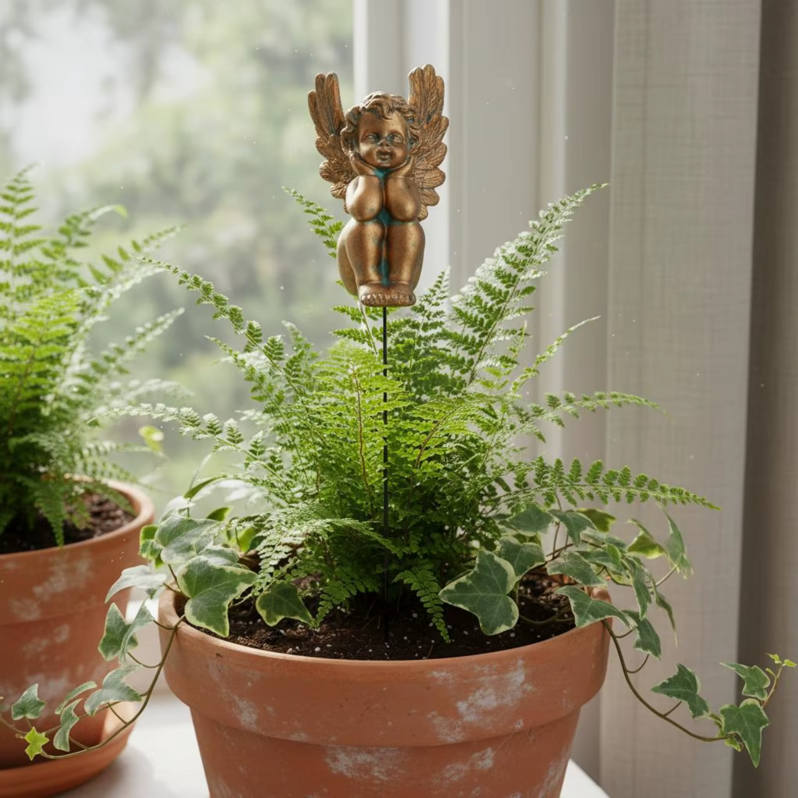 Estaca de jardín con querubín para gatos y perros – Bronce antiguo - imagen 5