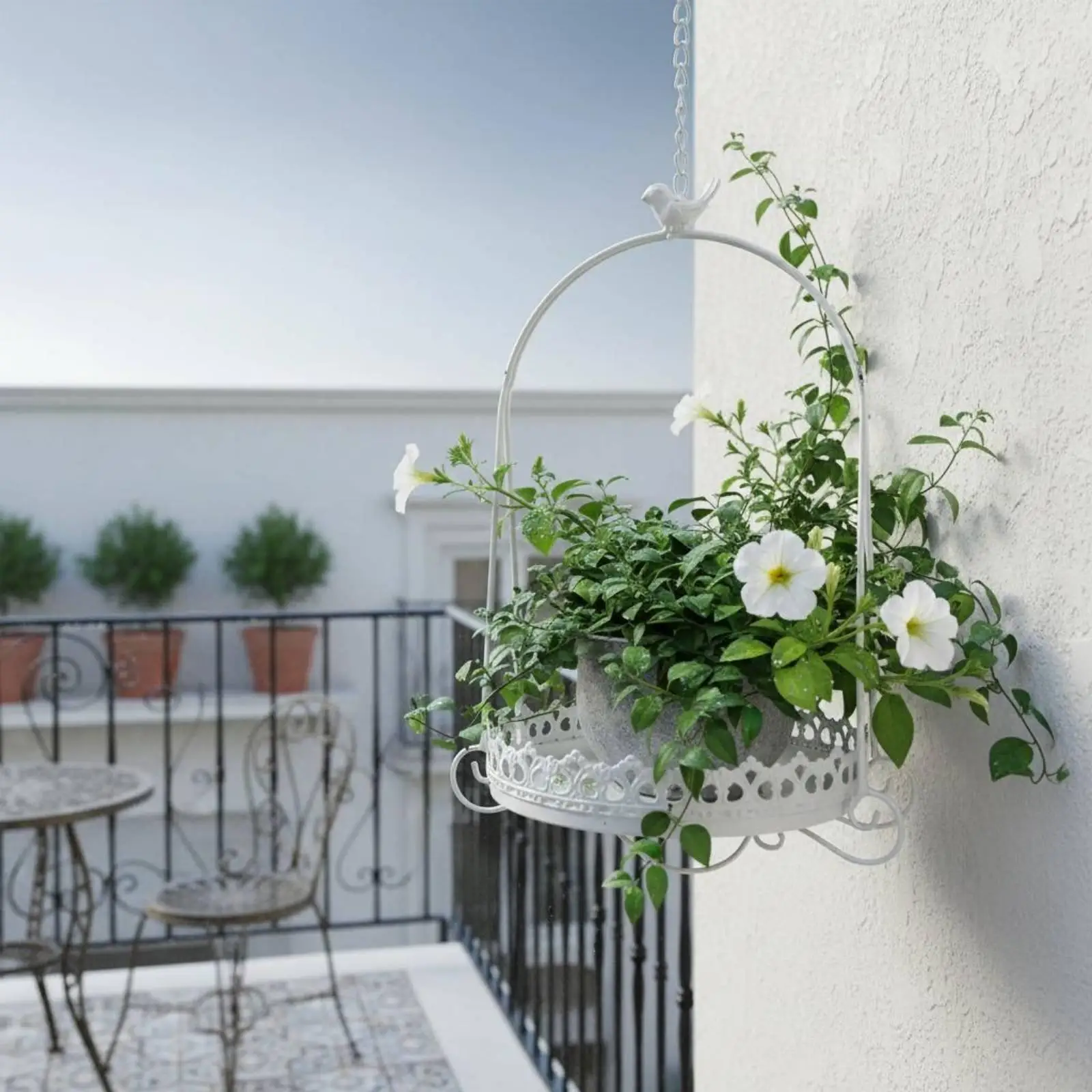 Cesta colgante de cadena para plantas y flores – Soporte estilo francés para balcones - imagen 4
