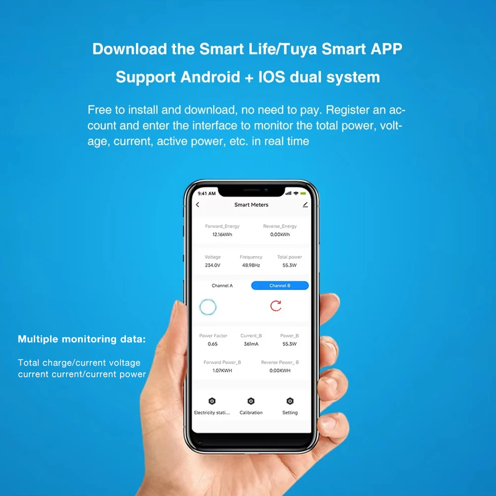Interfaz de la app Smart Life mostrando datos de energía en tiempo real