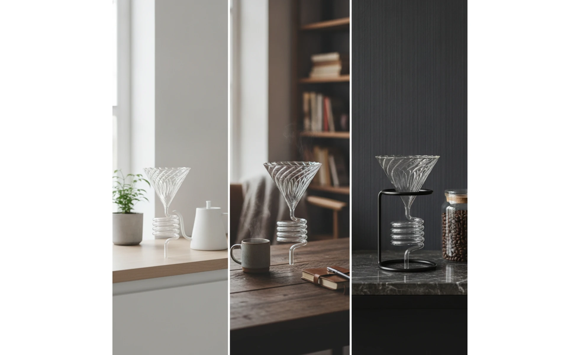 Café recién preparado en taza junto a la cafetera