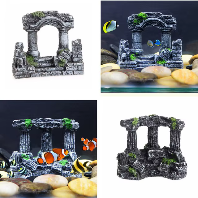 Decoración para acuario con cueva de rocas y columnas romanas - imagen 4