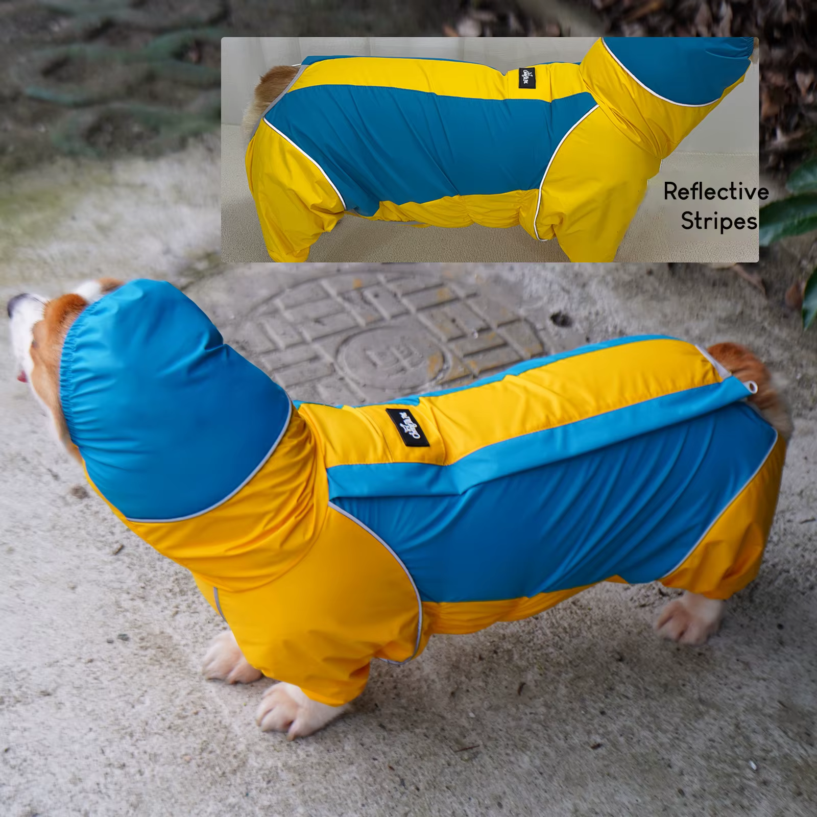 Chubasquero impermeable para perro Corgi con capucha reflectante - imagen 3